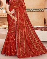 Vishal Prints Dark Red Printed Bandhani Print Patterned Chiffon Saree With Foil