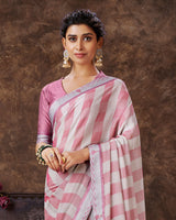 Vishal Prints Tulip Pink Checks Patterned Fancy Chiffon Saree With Digital Print Satin Border