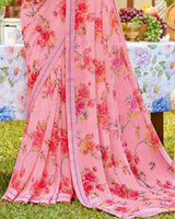 Vishal Prints Rose Pink Printed Georgette Saree With Border