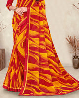 Vishal Prints Cherry Red Printed Georgette Saree With Fancy Border