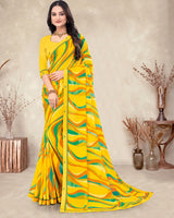 Vishal Prints Yellow Printed Georgette Saree With Fancy Border