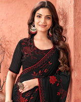 Vishal Prints Black Designer Chiffon Saree With Embroidery Diamond Work And Core Piping