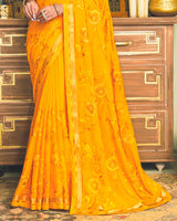 Vishal Prints Gold Chiffon Saree With Embroidery Work And Fancy Zari Border
