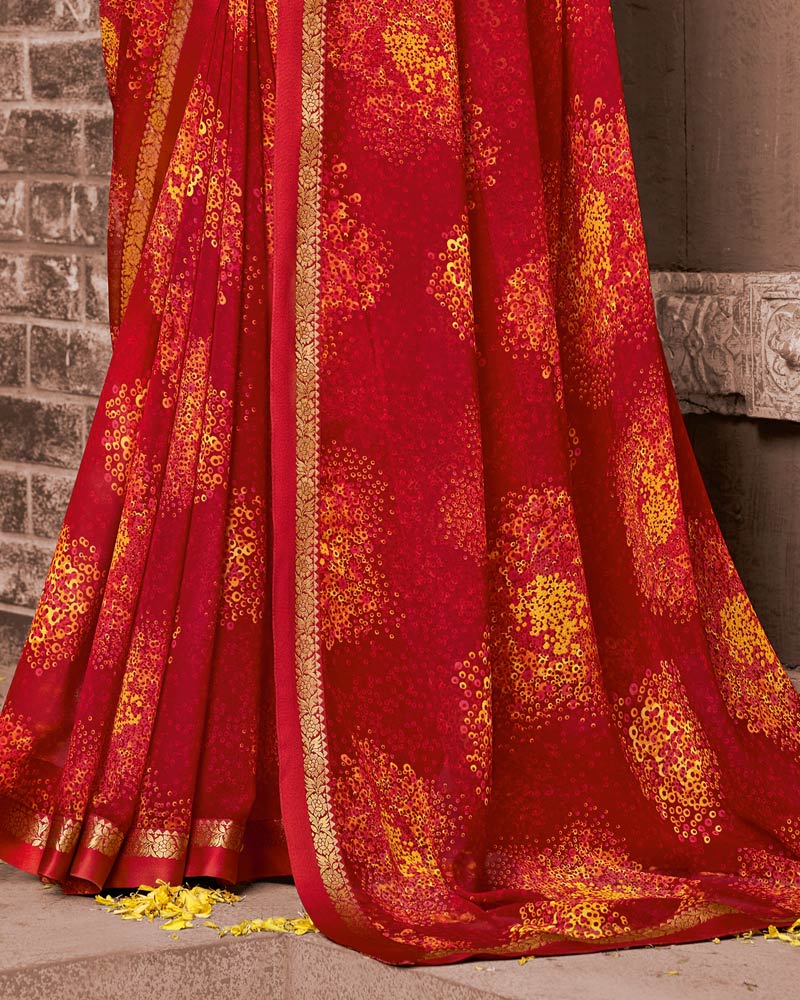 Vishal Prints Dark Red Printed Georgette Saree With Fancy Border