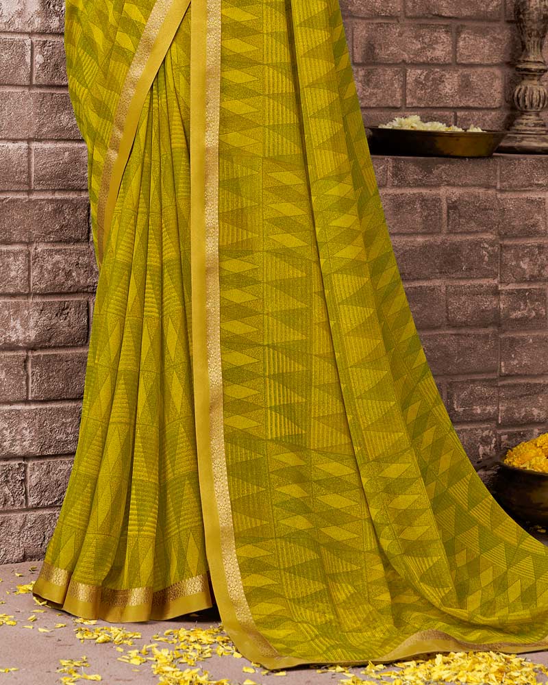 Vishal Prints Olive Yellow Printed Georgette Saree With Fancy Border