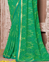 Vishal Prints Dark Mint Green Printed Georgette Saree With Fancy Border
