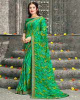 Vishal Prints Green Printed Chiffon Saree With Zari Border