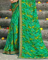 Vishal Prints Green Printed Chiffon Saree With Zari Border