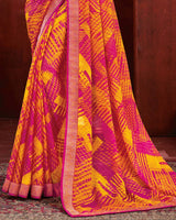 Vishal Prints Dark Hot Pink Chiffon Saree With Zari Border