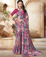 Vishal Prints Blush Pink Digital Print Chiffon Saree With Core Piping