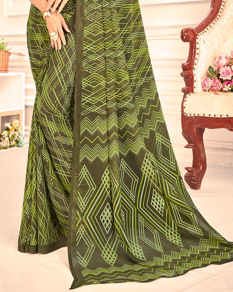 Vishal Prints Khaki Green Printed Georgette Saree