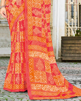 Vishal Prints Orange Printed Georgette Saree