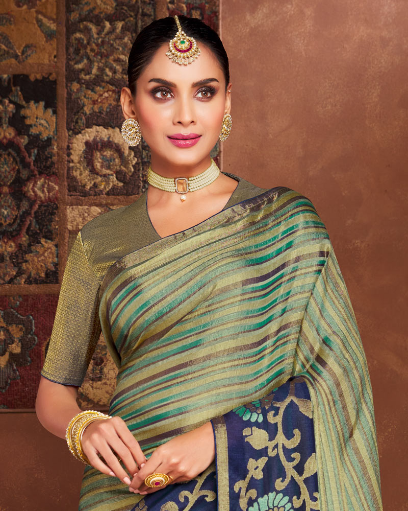 Vishal Prints Pastel Green Silk Brasso Saree With Tassel