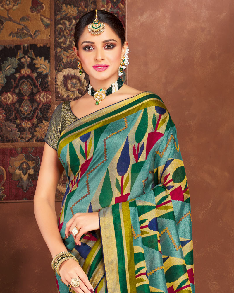 Vishal Prints Multi Silk Brasso Saree With Tassel