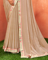 Vishal Prints Light Brown Patterned Chiffon Printed Saree With Fancy Border