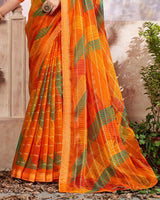 Vishal Prints Orange Printed Patterned Chiffon Saree With Core Piping