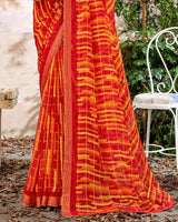 Vishal Prints Dark Red Printed Patterned Chiffon Saree With Core Piping