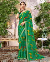 Vishal Prints Dark Sea Green Printed Patterned Chiffon Saree With Core Piping
