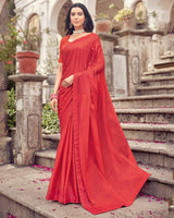 Vishal Prints Dark Red Printed Fancy Chiffon Saree With Core Piping