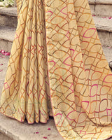 Vishal Prints Beige Printed Fancy Chiffon Saree With Core Piping