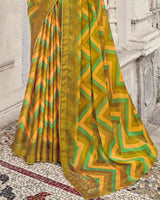 Vishal Prints Dark Yellow Printed Fancy Chiffon Saree With Core Piping