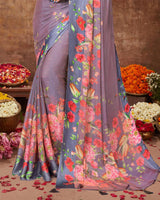 Vishal Prints Light Purple Patterned Chiffon Saree With Tassel