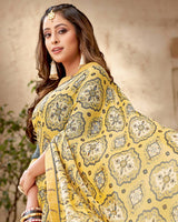 Vishal Prints Pastel Yellow Printed Georgette Saree With Fancy Border