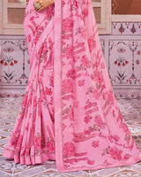 Vishal Prints Rose Pink Georgette Saree With Satin Border