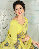 Vishal Prints Pastel Yellow Printed Georgette Saree With Border