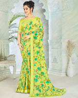 Vishal Prints Lime Yellow Printed Georgette Saree With Border