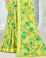 Vishal Prints Lime Yellow Printed Georgette Saree With Border