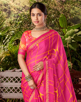 Vishal Prints Dark Pink Printed Fancy Chiffon Saree With Border