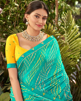 Vishal Prints Teal Green Printed Fancy Chiffon Saree With Border