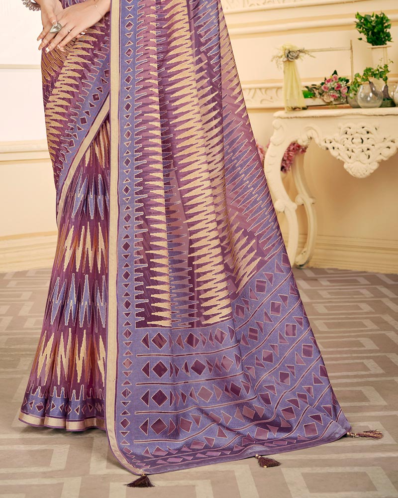 Vishal Prints Purple Tissue Brasso Saree With Tassel