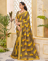Vishal Prints Yellow And Mustard Brown Printed Georgette Saree With Border