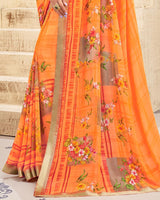 Vishal Prints Pastel Orange Printed Georgette Saree With Border
