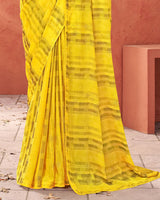 Vishal Prints Yellow Designer Fancy Chiffon Saree With Diamond Work And Core Piping