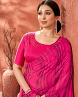 Vishal Prints Hot Pink Designer Fancy Chiffon Saree With Diamond Work And Core Piping