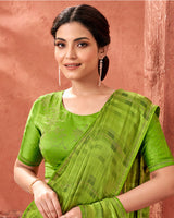 Vishal Prints Olive Green Designer Fancy Chiffon Saree With Diamond Work And Core Piping