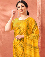 Vishal Prints Mustard Designer Fancy Chiffon Saree With Diamond Work And Core Piping