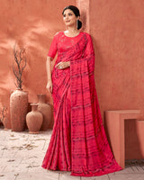 Vishal Prints Pinkish Red Designer Fancy Chiffon Saree With Diamond Work And Core Piping