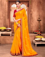 Vishal Prints Orange Chiffon Saree With Foil Print And Zari Border