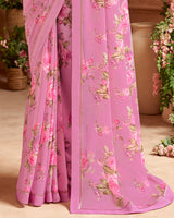 Vishal Prints Pink Printed Georgette Saree With Fancy Border