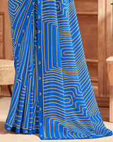Vishal Prints Endeavour Blue Printed Georgette Saree With Fancy Border