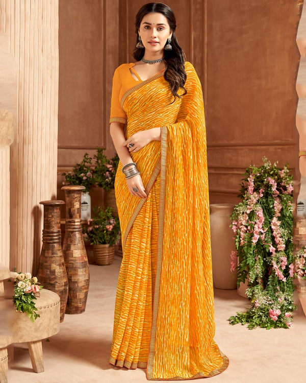 Vishal Prints Saffron Color Printed Georgette Saree With Fancy Border