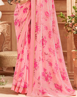 Vishal Prints Sea Pink Printed Georgette Saree With Fancy Border