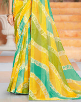Vishal Prints Aqua Green Printed Fancy Chiffon Saree With Core Piping