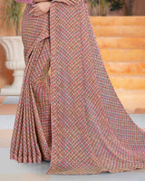 Vishal Prints Pastel Brown Printed Fancy Chiffon Saree With Core Piping