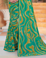 Vishal Prints Aqua Green Printed Fancy Chiffon Saree With Border
