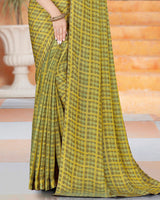Vishal Prints Light Mehandi Green Printed Fancy Chiffon Saree With Core Piping